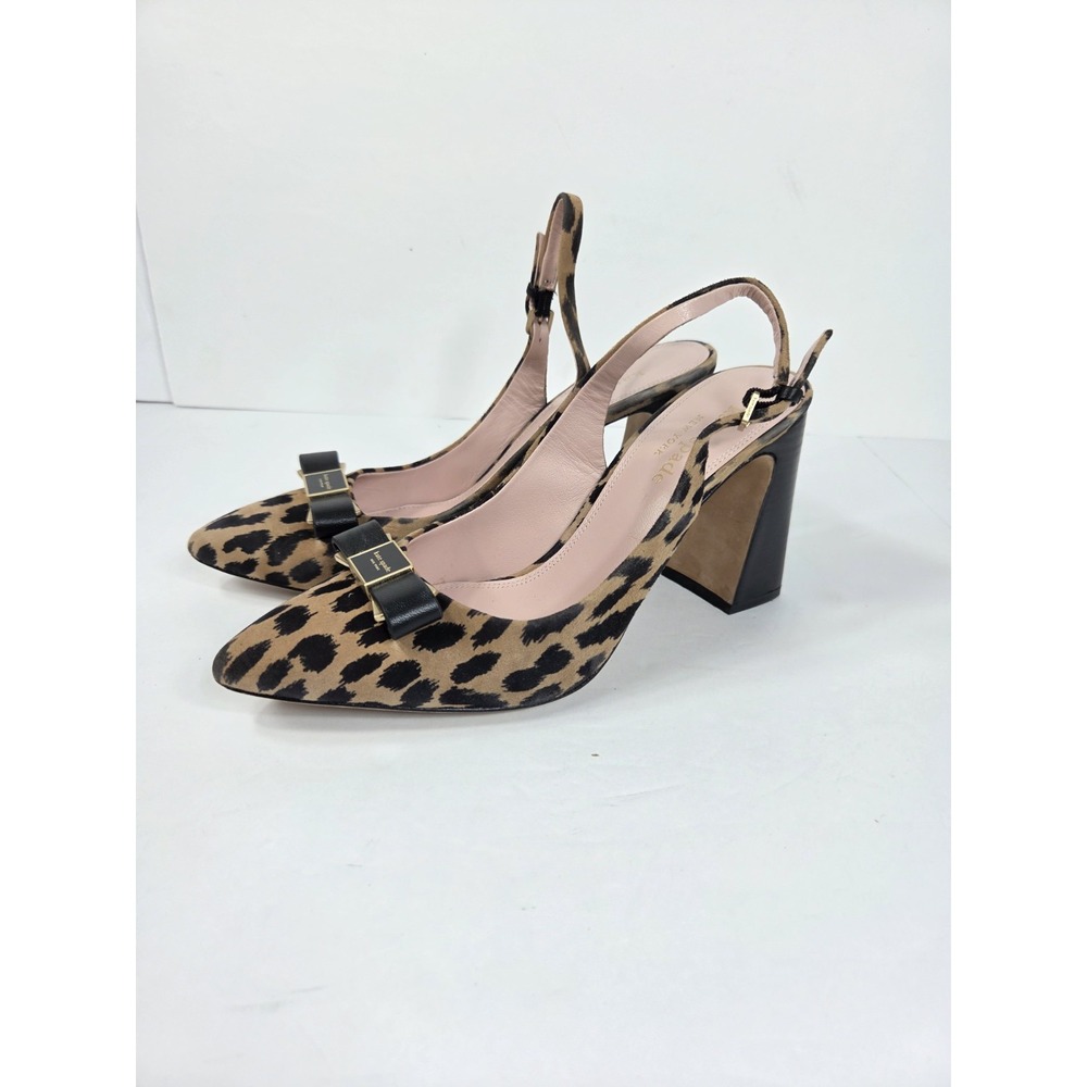 kate spade new york Women 10 B Bowdie Slip On Slingback Block Heel Leopard Print